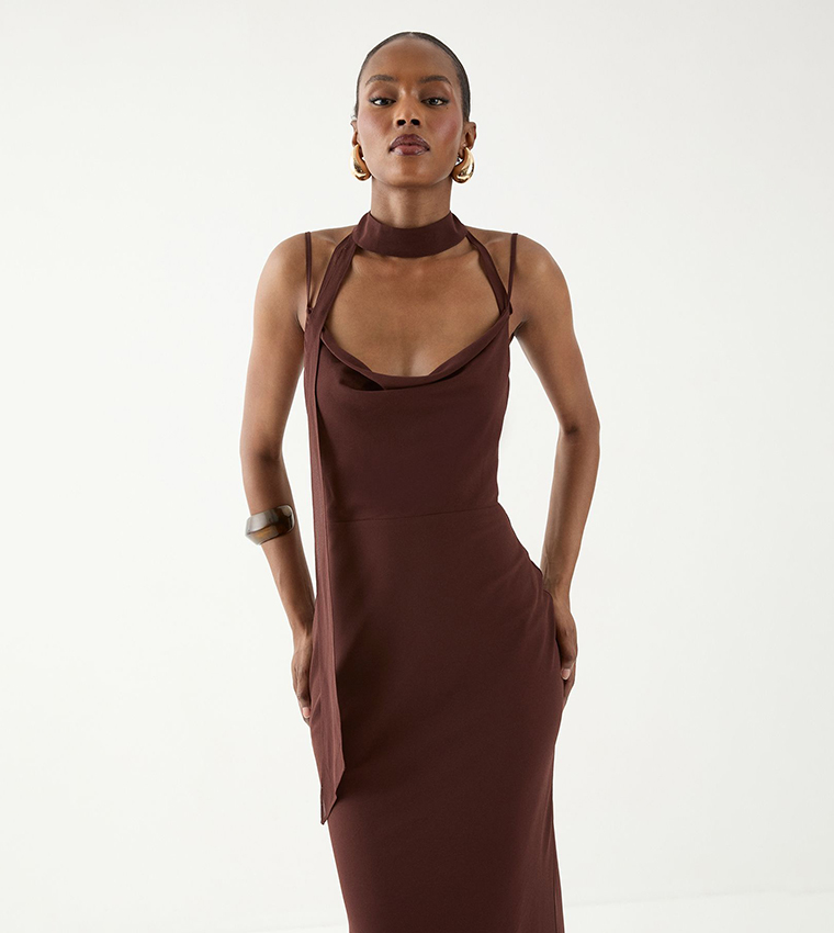 Halter Neck Chiffon Scarf Maxi Dress