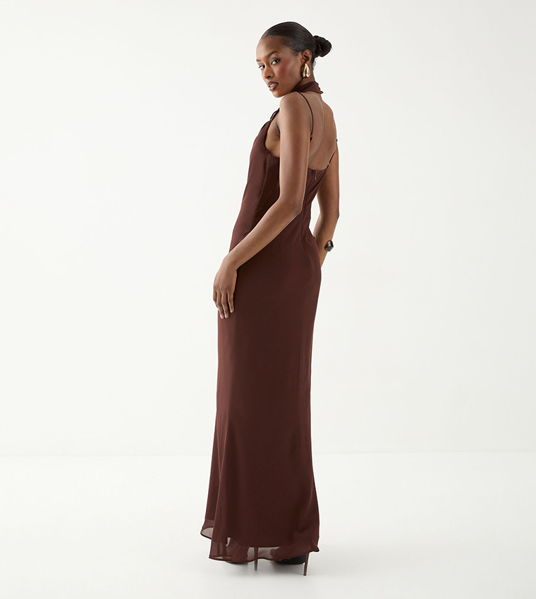 Halter Neck Chiffon Scarf Maxi Dress