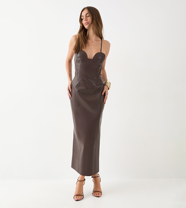 Strappy Faux Leather Midi Dress