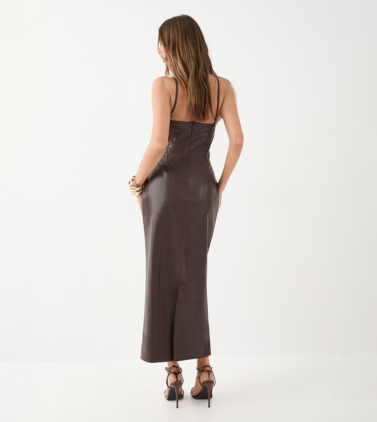 Strappy Faux Leather Midi Dress