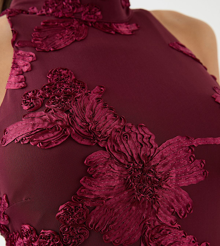 Textured Floral High Neck Mini Dress