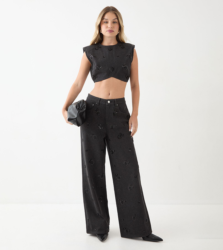 Embellished Wide Leg Jeans