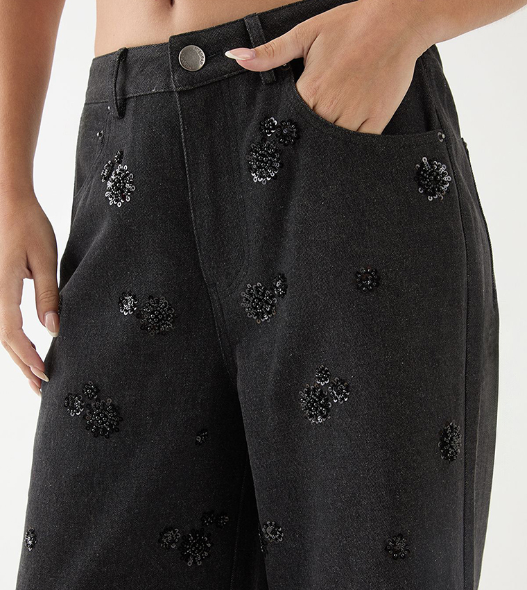 Embellished Wide Leg Jeans