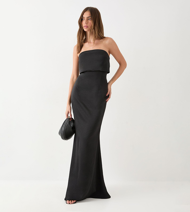 Premium Satin Strapless Overlay Maxi Bridesmaid Dress