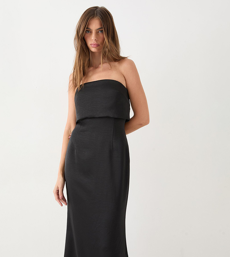 Premium Satin Strapless Overlay Maxi Bridesmaid Dress