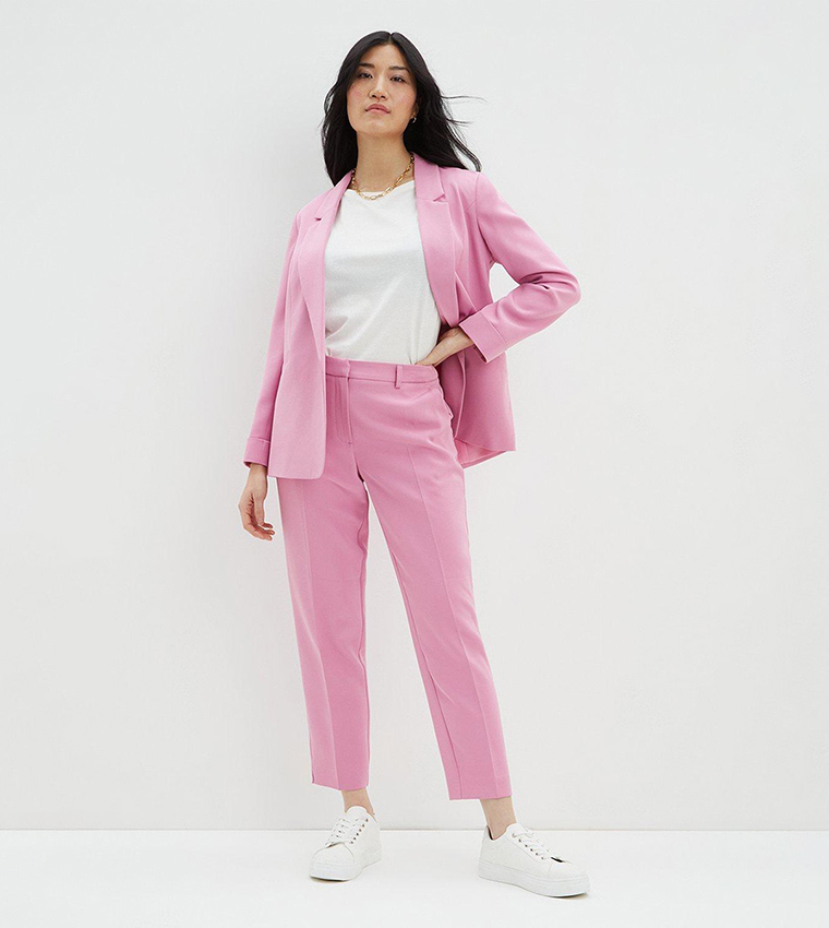 ASOS DESIGN Petite jersey slim leg suit pants with slit ankle in pink
