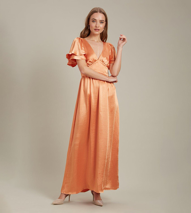 Buy Dorothy Perkins Satin Frill Sleeves Maxi Dress In APRICOT | 6thStreet  Bahrain