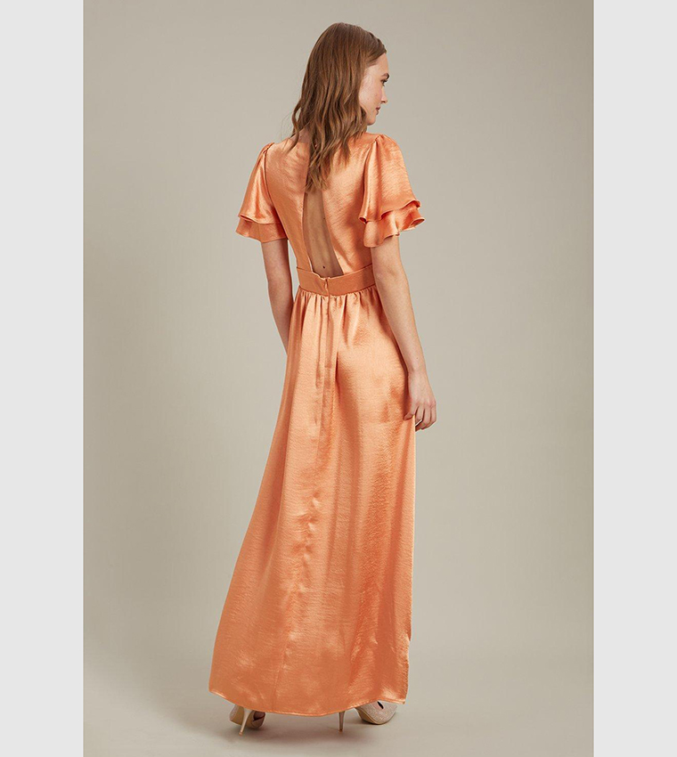 Buy Dorothy Perkins Satin Frill Sleeves Maxi Dress In APRICOT | 6thStreet  Bahrain