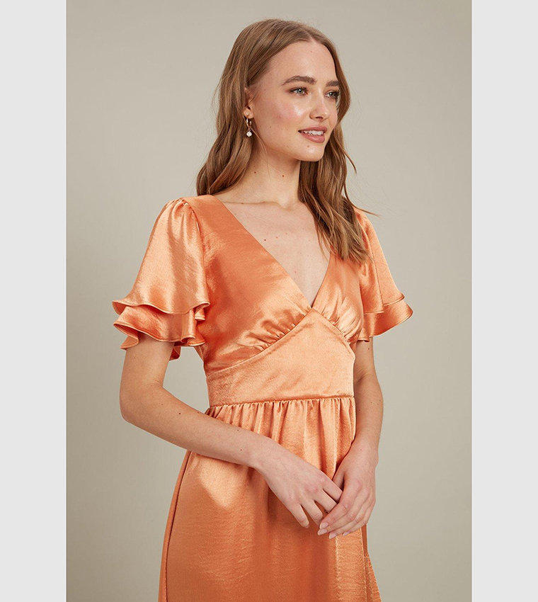 Buy Dorothy Perkins Satin Frill Sleeves Maxi Dress In APRICOT | 6thStreet  Bahrain