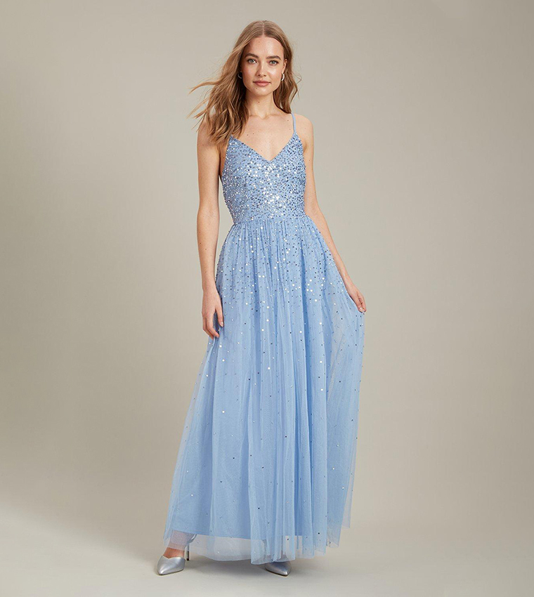 Buy Dorothy Perkins Embellished Strappy Tulle Maxi Dress In Blue