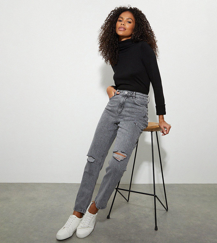 Buy Dorothy Perkins Slim Fit Rip Mom Jeans In Grey 6thStreet