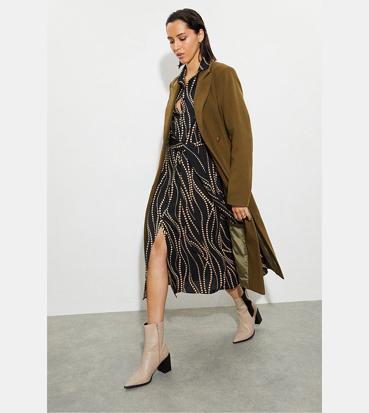 Khaki wrap coat hotsell