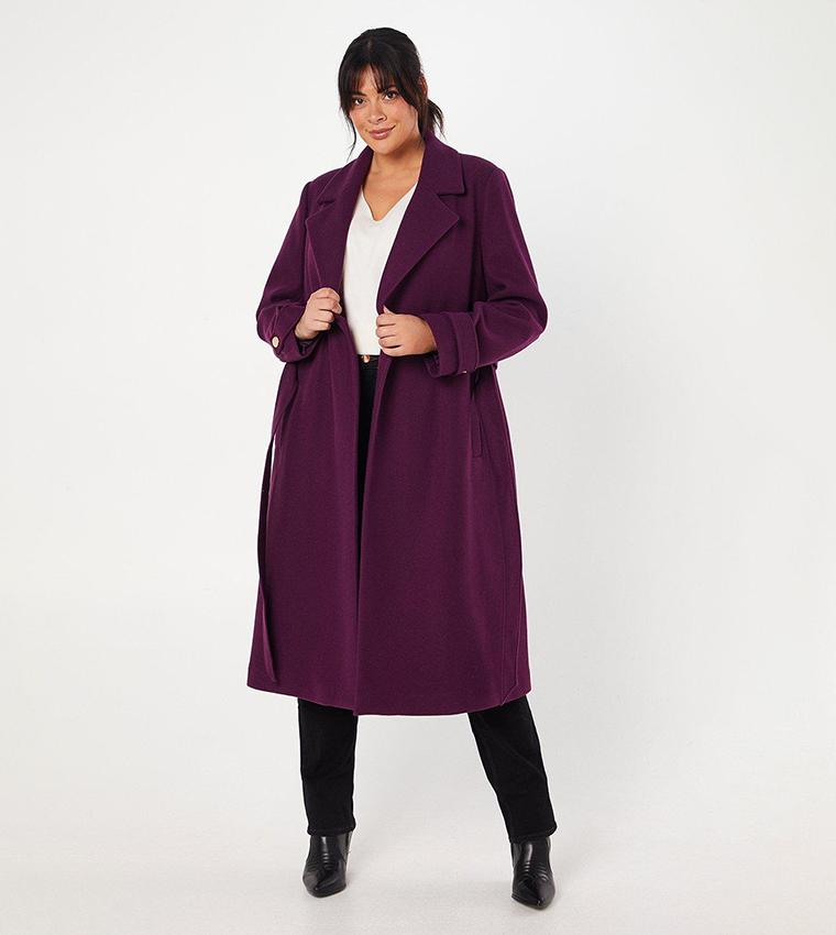 Buy Dorothy Perkins Curve Long Sleeves Belted Coat In Wine 6thStreet Kuwait