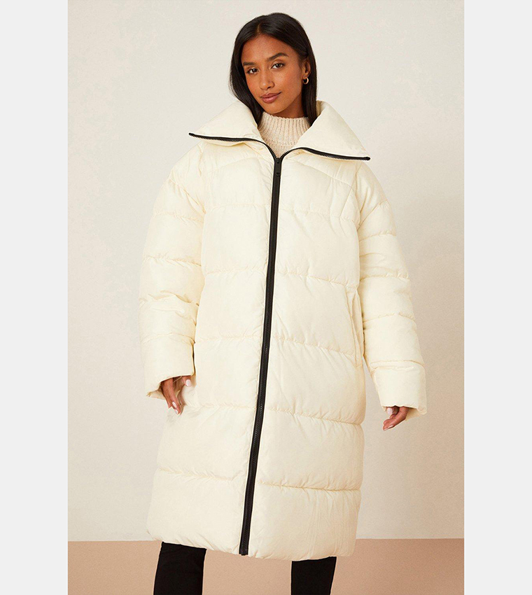 Buy Dorothy Perkins Padded Longline Quilted Puffer Jacket In White