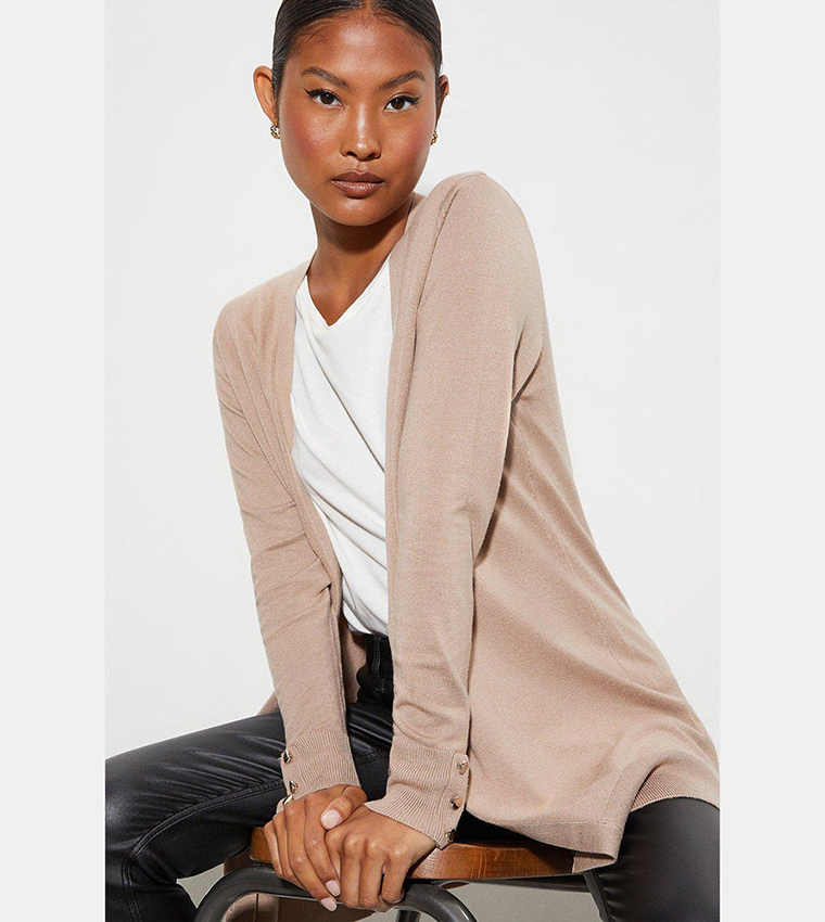 Buy Dorothy Perkins Button Cuff Midi Cardigan In Beige 6thStreet