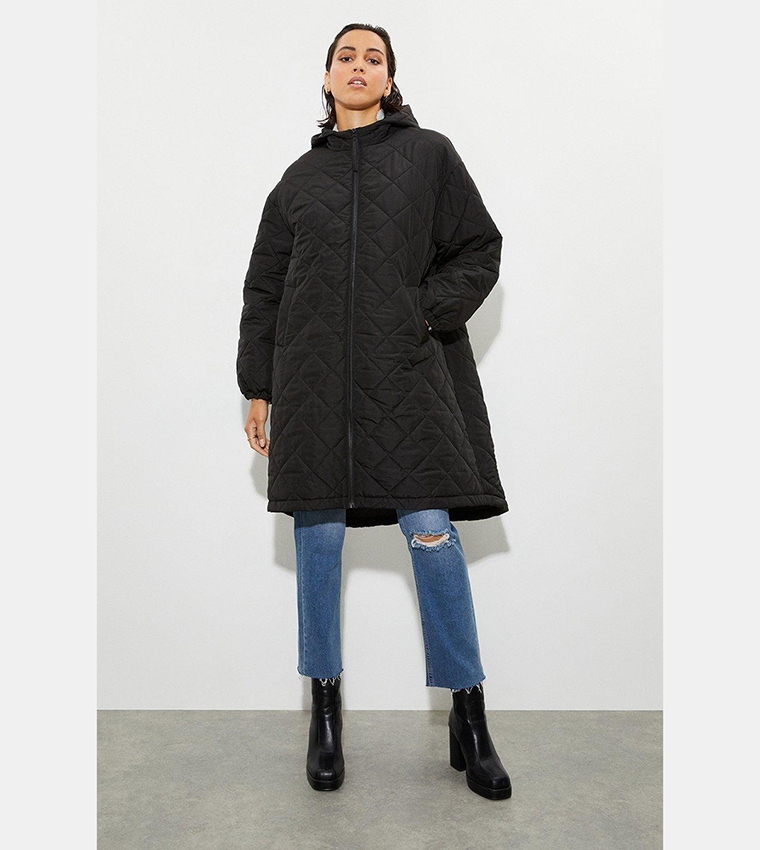 Buy Dorothy Perkins Oversized Hooded Diamond Quilted Parka Jacket In