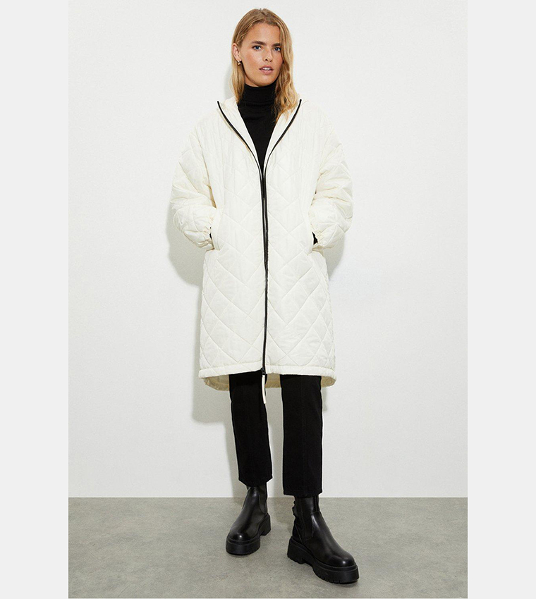 Buy Dorothy Perkins Oversized Hooded Diamond Quilted Parka Jacket In White 6thStreet Qatar