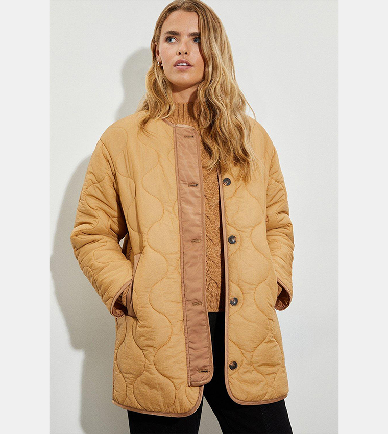 Buy Dorothy Perkins Collarless Contrast Quilted Puffer Jacket In Beige Thstreet Qatar