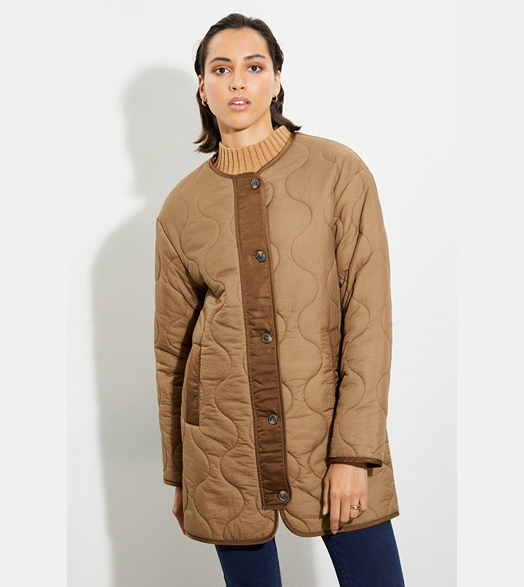 Buy Dorothy Perkins Tall Collarless Contrast Quilted Jacket In Brown 6thStreet Kuwait