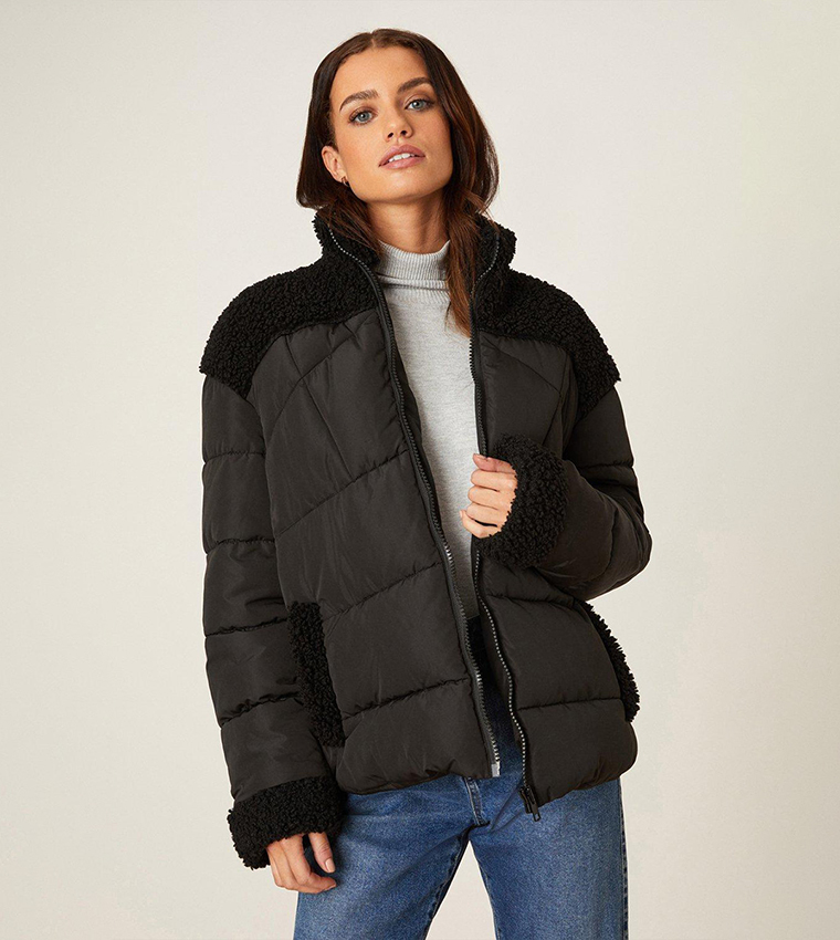 Buy Dorothy Perkins Borg Padded Contrast Puffer Jacket In Black 6thStreet Qatar