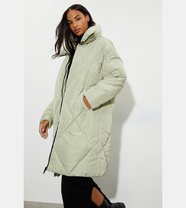 Diamond Quilted Puffer Longline Belted Coat | Karen Millen