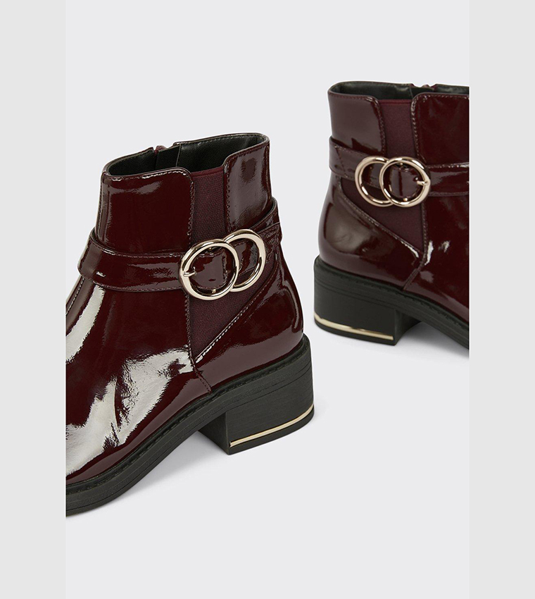 Buy Dorothy Perkins Wide Fit Minnie Buckle Detail Ankle Boots In Burgundy 6thStreet Oman