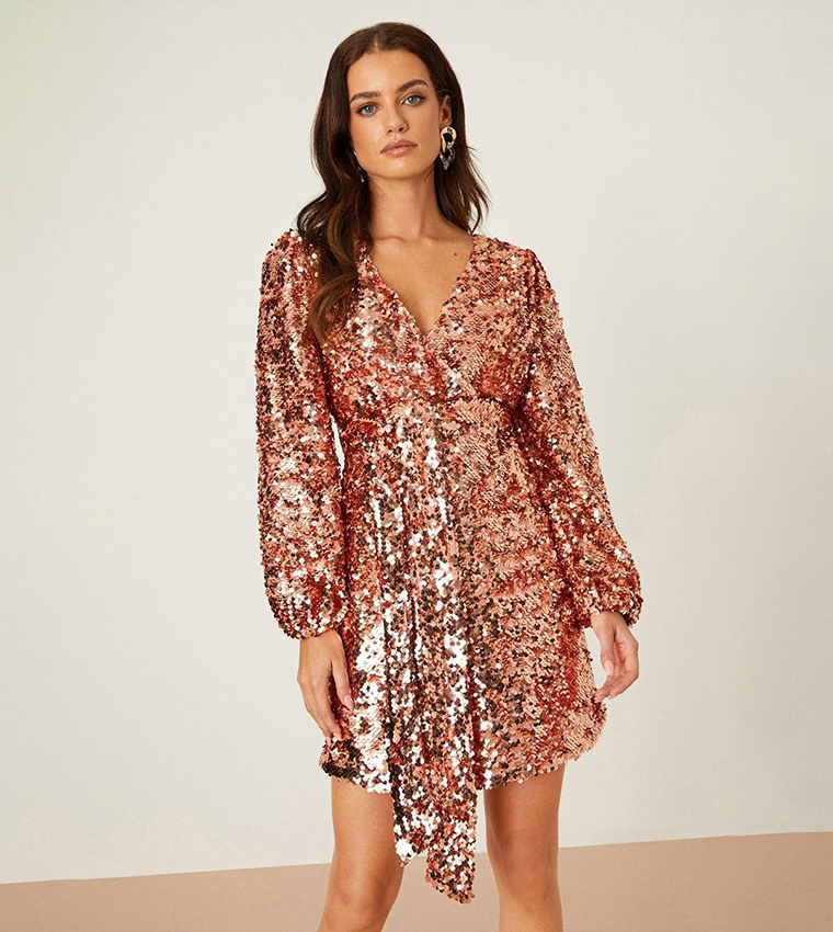 Buy Dorothy Perkins Rose Gold Sequin Wrap Mini Dress In Rose 6thStreet UAE