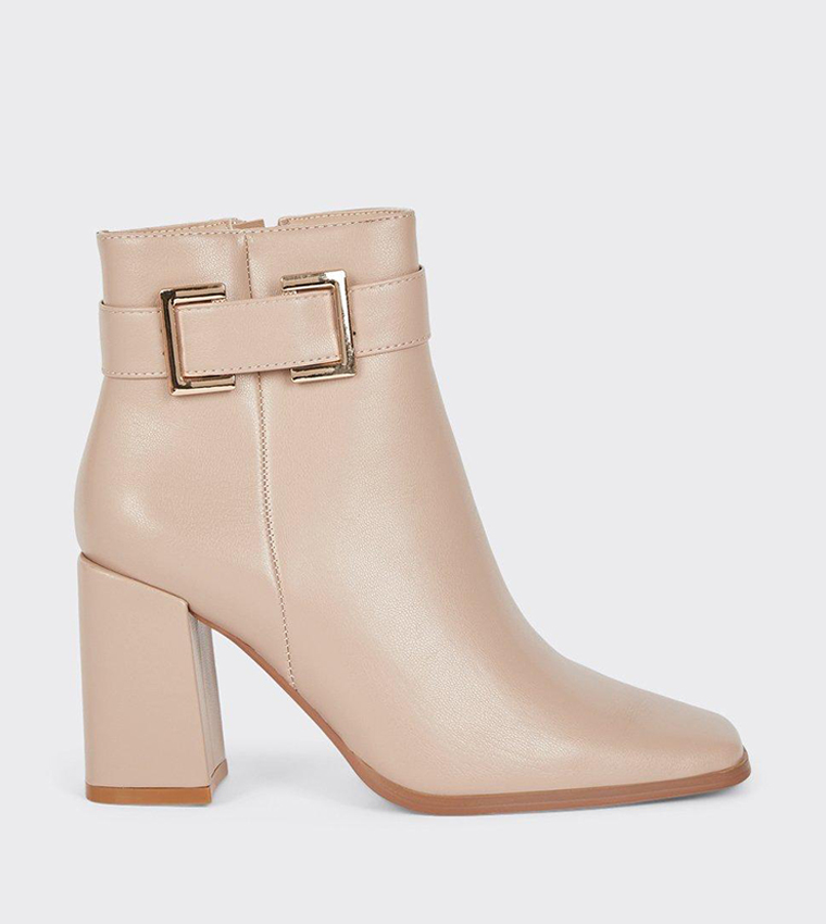 Buy Dorothy Perkins Alto Buckle Detail Zip Up Ankle Boots In Beige 6thStreet Saudi Arabia