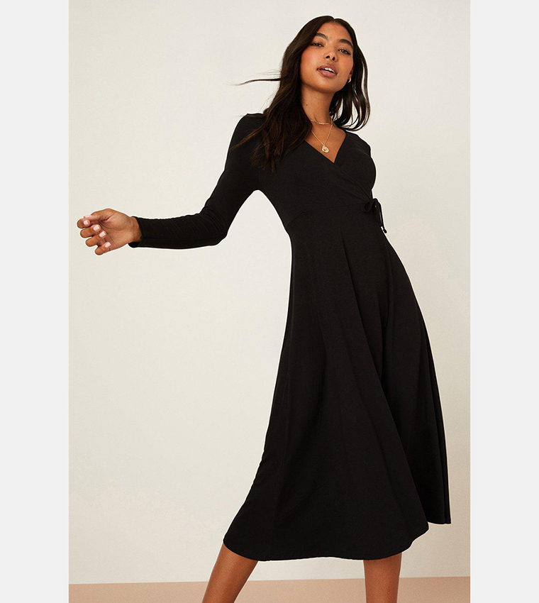 Black Wrap Midi Dress