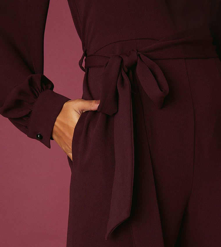 Burgundy Long Sleeve Jumpsuit | Bella Chic