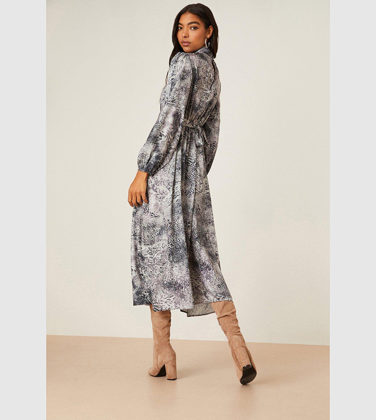 Buy Dorothy Perkins Twist Neck Snake Print Midi Dress In Grey 6thStreet Kuwait