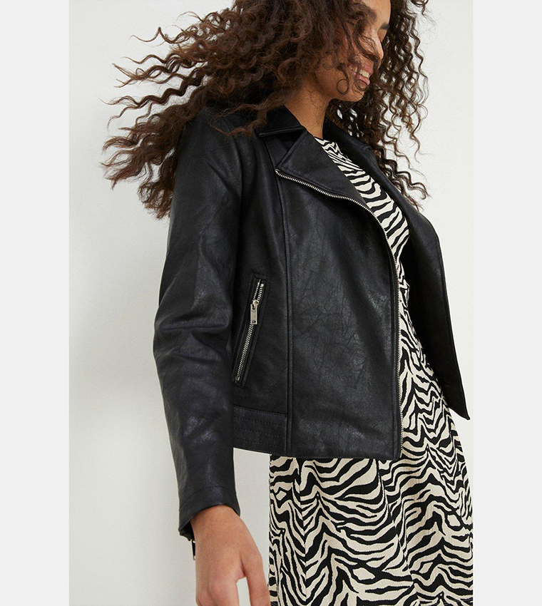 Buy Dorothy Perkins Faux Leather Biker Jacket In Black 6thStreet Bahrain