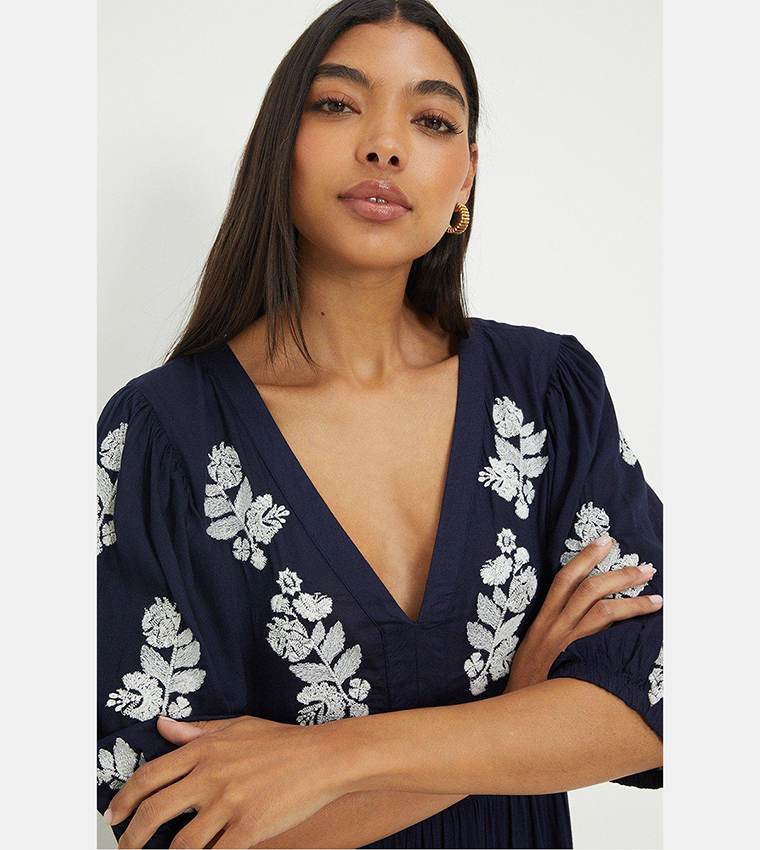 Buy Dorothy Perkins Navy Embroidered Midi Dress In Navy 6thstreet