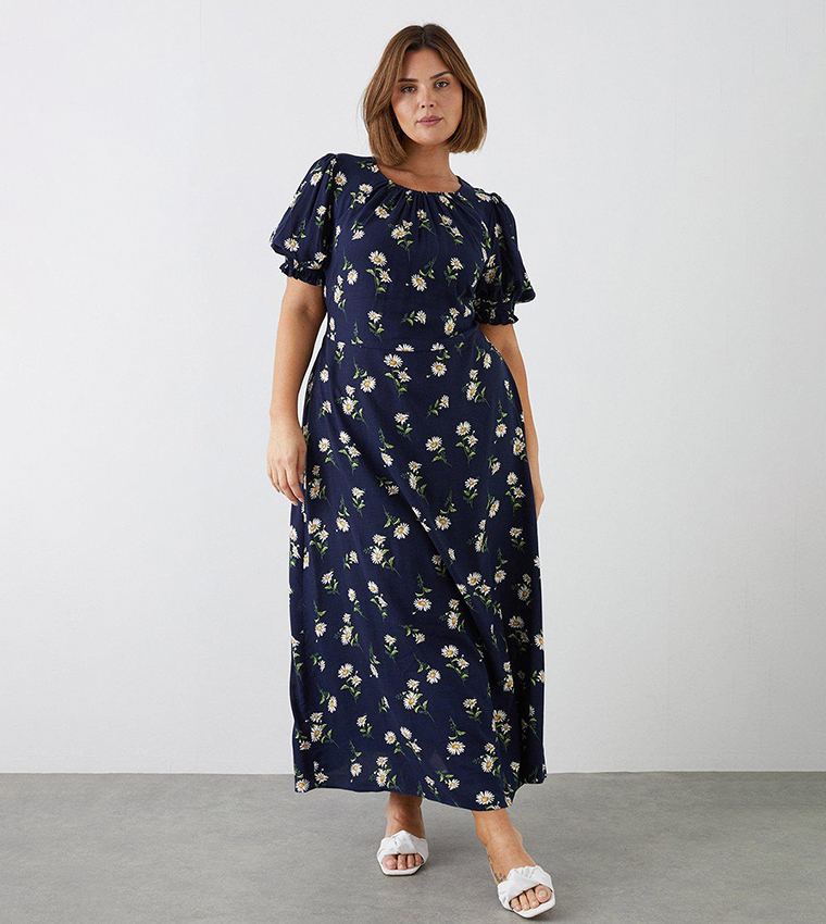 Buy Dorothy Perkins Curve Navy Daisy Shirred Empire Midi Dress In Navy 6thStreet Qatar