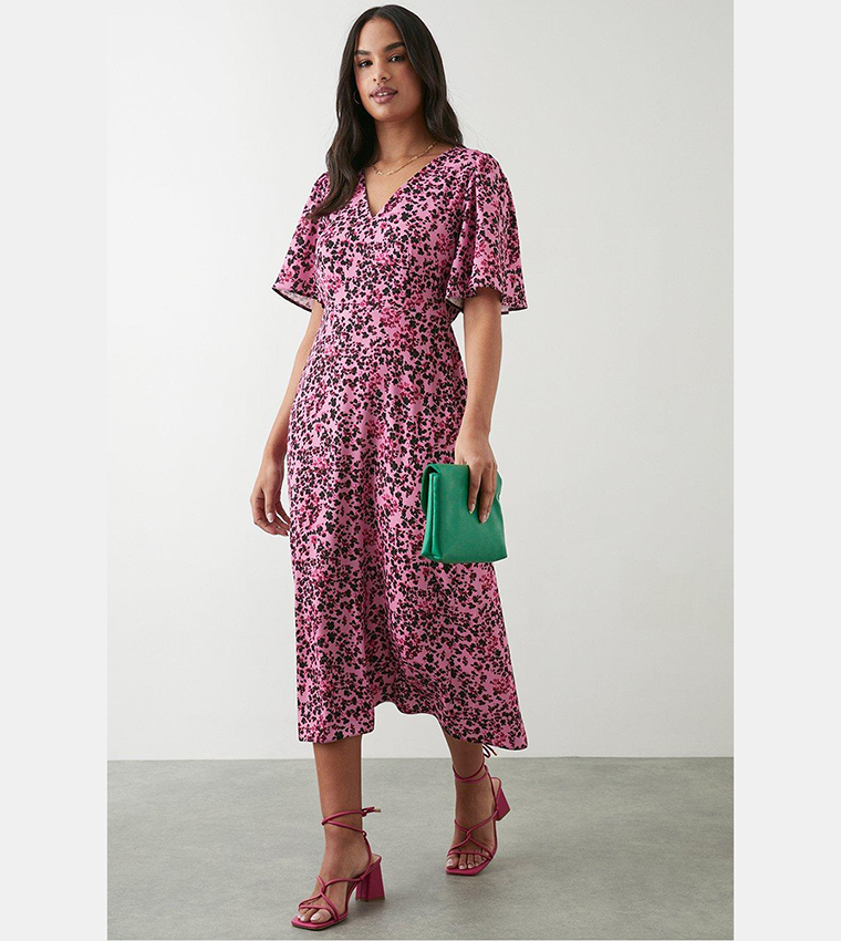 Buy Dorothy Perkins Pink Print Angel Sleeves Midi Dress In Pink 6thStreet Bahrain