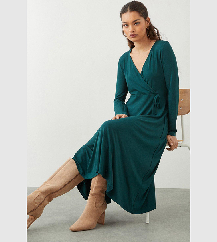 Buy Dorothy Perkins Dark Green Wrap Midi Dress In Green 6thStreet Kuwait