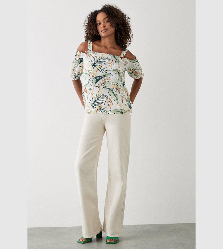 Tropical Tie Shoulder Bardot Top