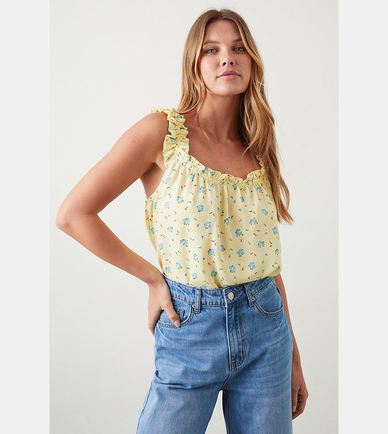Buy Dorothy Perkins Yellow Ditsy Frill Strap Cami Top In Yellow