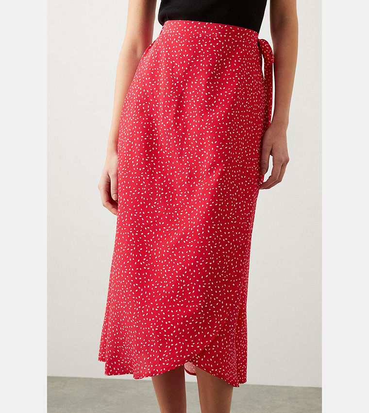 Buy Dorothy Perkins Wrap Midi Skirt In Red 6thStreet Kuwait
