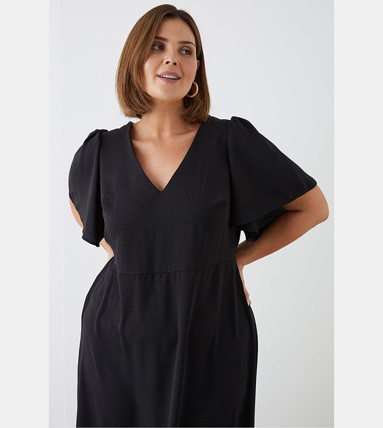 Buy Dorothy Perkins Curve Slub Angel Sleeves Midi Dress In Black ...