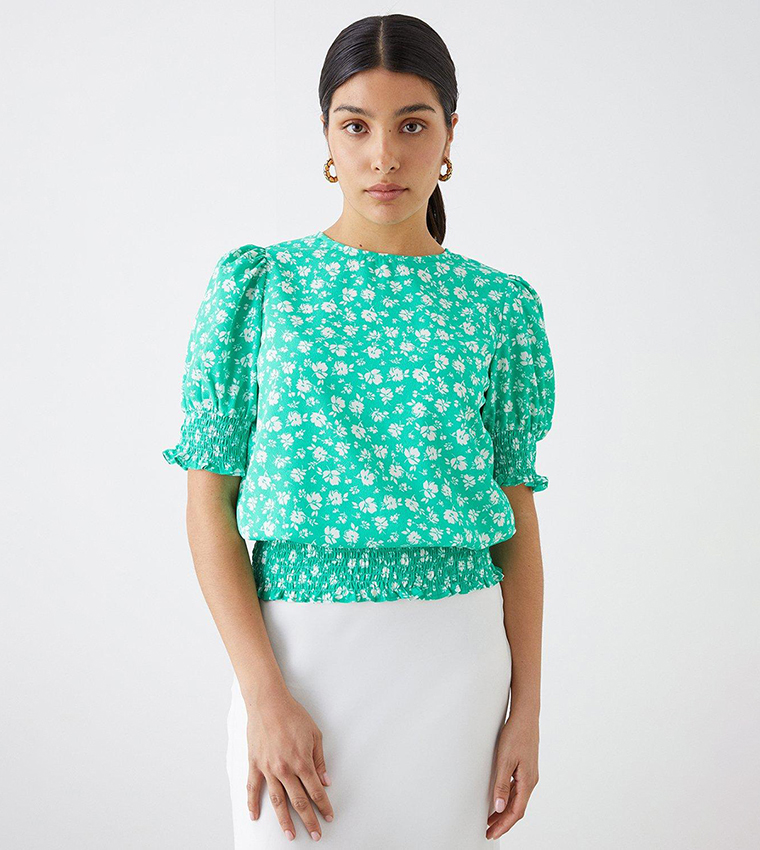 Buy Dorothy Perkins Green Ditsy Shirred Hem Top In Green | 6thStreet ...