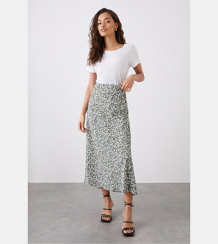 Buy Dorothy Perkins Ditsy Bias Midi Skirt In Khaki 6thStreet Bahrain