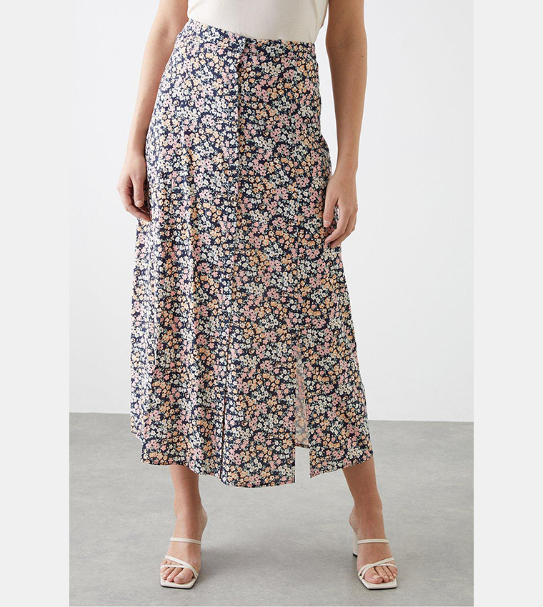 Buy Dorothy Perkins Tall Black Floral Button Through Midi Skirt In Multiple Colors 6thStreet Bahrain