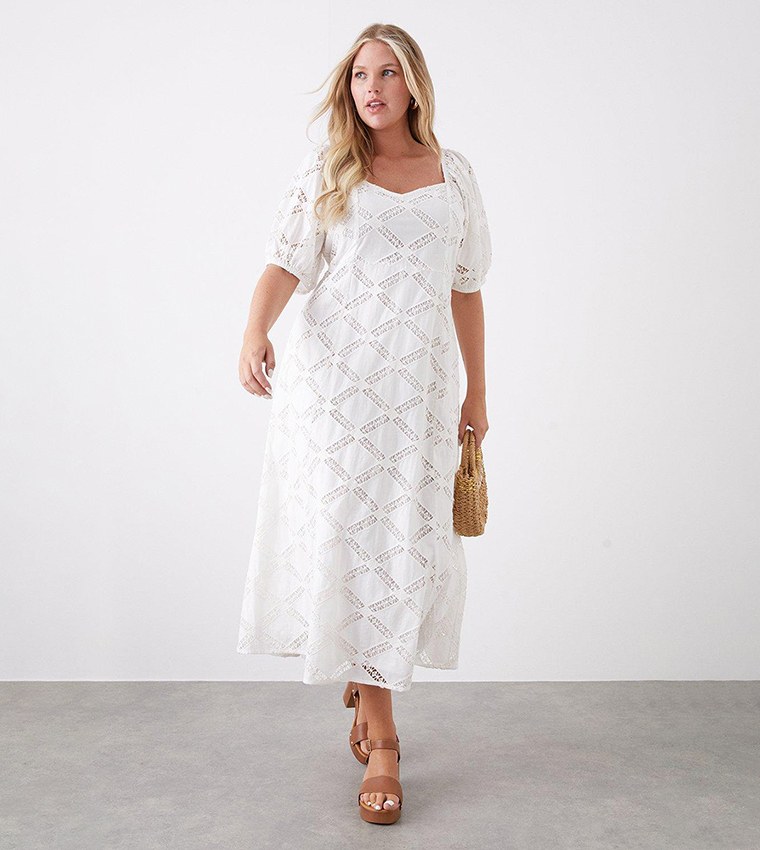 Buy Dorothy Perkins Curve White Broderie Midi Dress In White | 6thStreet  Kuwait