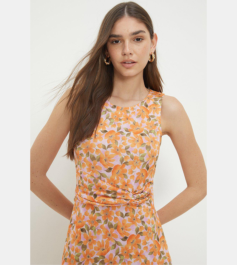 Buy Dorothy Perkins Orange Floral Twist Detail Sleeveless Midi Dress In Orange 6thStreet Kuwait