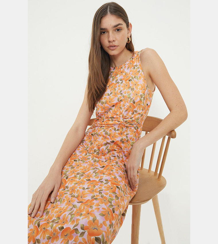 Buy Dorothy Perkins Orange Floral Twist Detail Sleeveless Midi Dress In Orange 6thStreet Kuwait