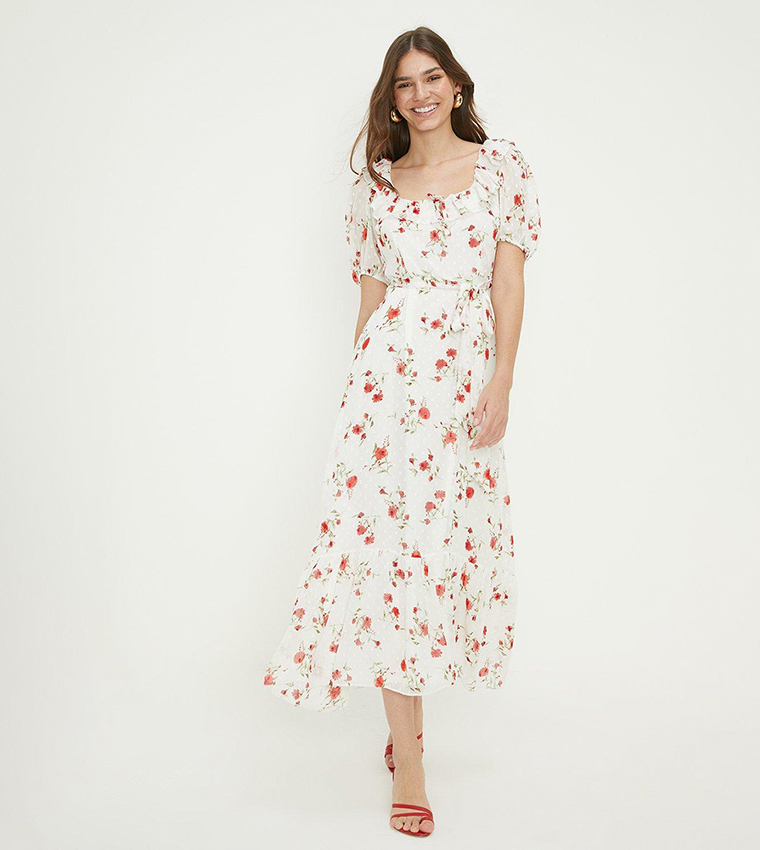Buy Dorothy Perkins Ivory Square Neck Ruffle Detail Midi