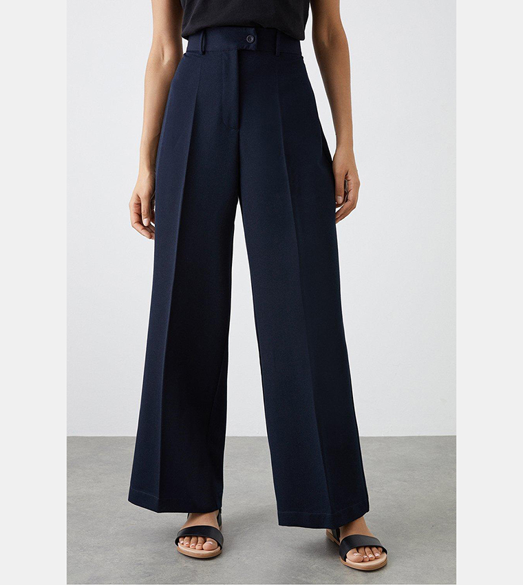 High Waist Wide Leg Tab Trousers