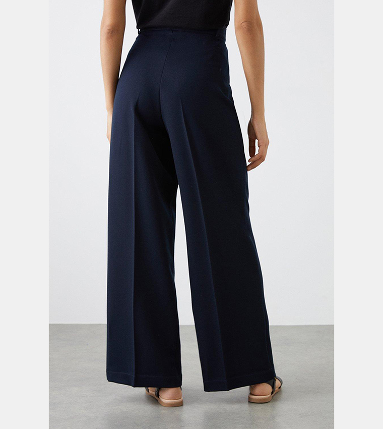 High Waist Wide Leg Tab Trousers