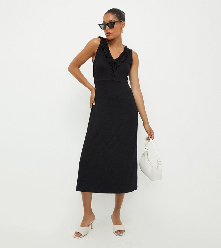 Buy Dorothy Perkins Black Ruffle V Neck Midi Dress In Black 6thStreet Oman